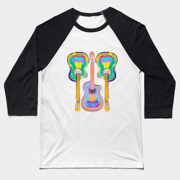 Colorful Guitar T-Shirt for Music Lovers Baseball T-Shirt by evisionarts